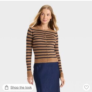 a new day Brown and Navy Striped Cardigan New with tags